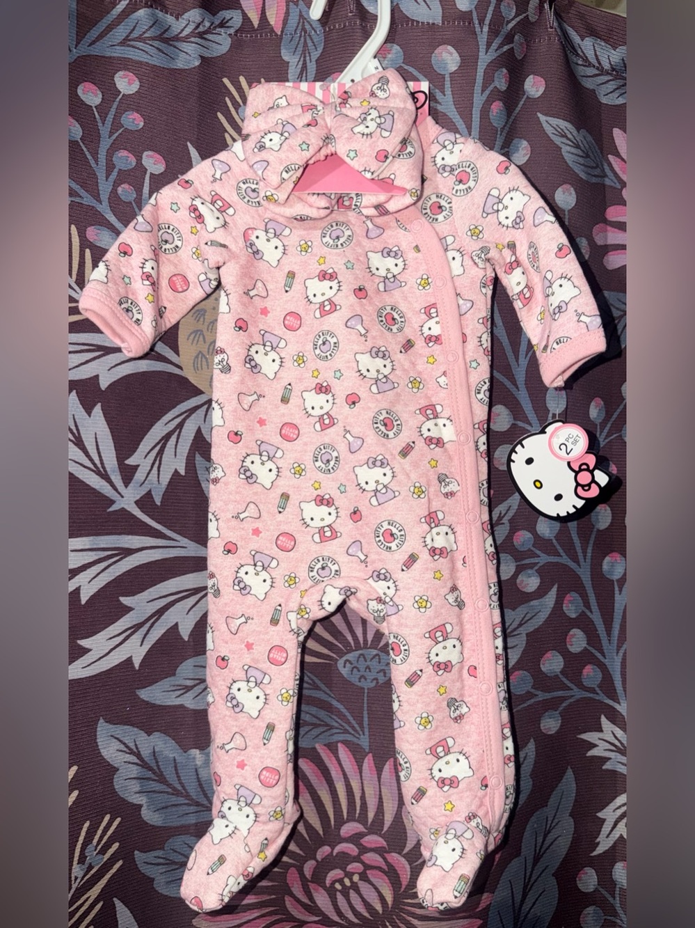 Hello Kitty Pink All-Over Print Hooded Footed One-Piece